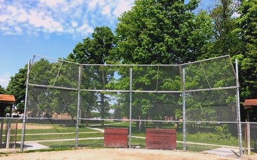 Galvanized chain-link baseball backstop
