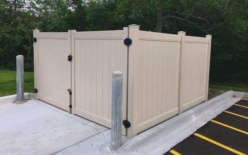 Almond PVC privacy dumpster enclosure
